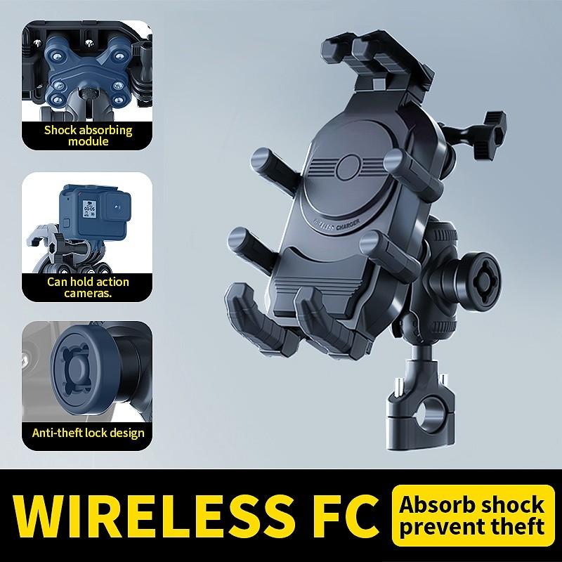 Motorcycle Wireless Charging Phone Holder Triple Shockproof Motorcycle Camera Phone Stand Fast Charging Anti-Theft Brackrt