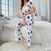 Women's Sleepwear, Short Sleeved Pants, Comfortable Heart Printed Casual Home Suit Set, Sleepwear Suitable For Women To Wear Outside