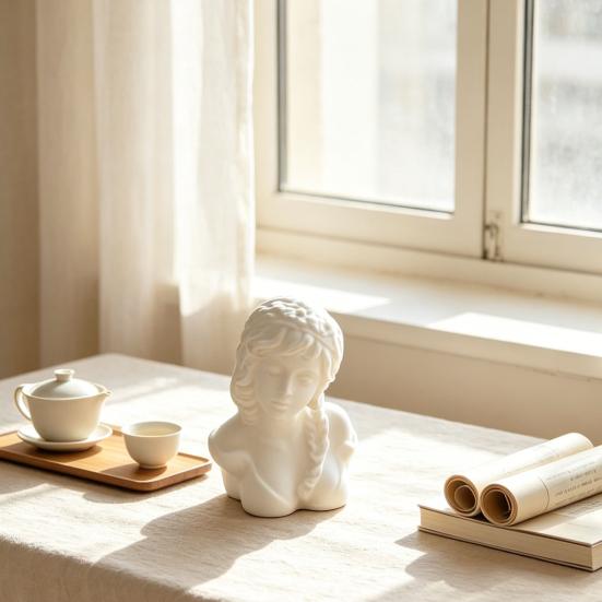Statua Busto di Ragazza, Statuetta Testa di Ragazza Stampata in 3D con Occhi Chiusi per Casa, Soggiorno, Camera da Letto, Scaffale, Scrivania