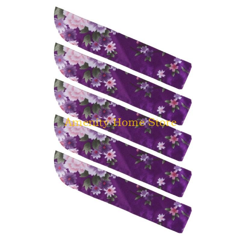 F26C 5Pcs Elegant Vintage Flower Folding Fan Silk Storage Bag Dustproof Protective Pouch Chinese Hand Fan Cover Case Sleeve