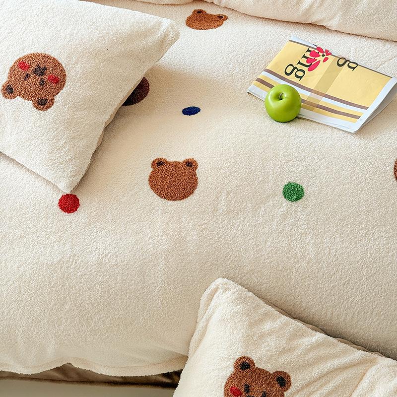 Rice Fleece Towel Embroidery Series Thickened Milk Fleece Four-Piece Set