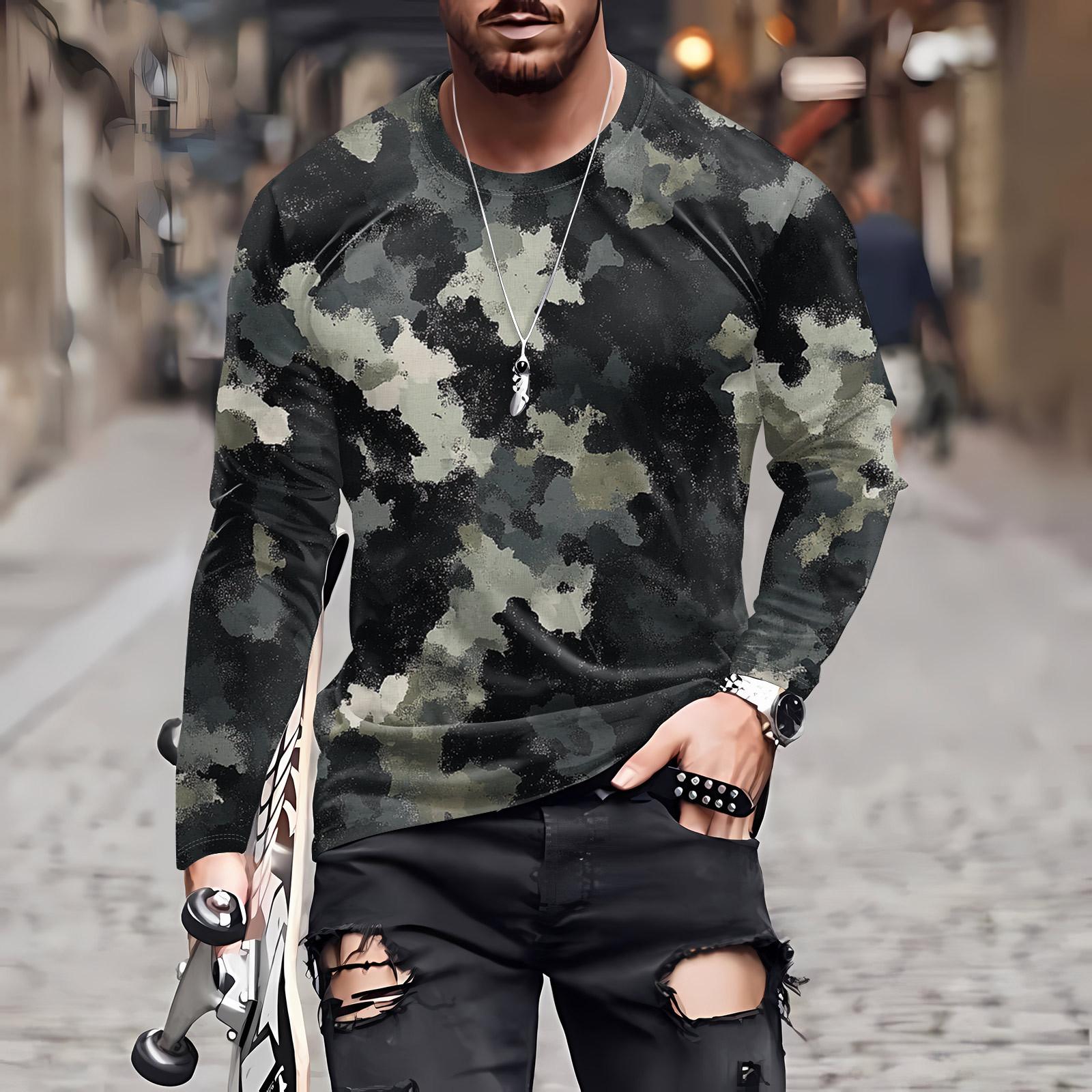 

Муж. Футболка Круглый вырез Одежда Одежда На открытом воздухе Длинный рукав С принтом Модельер Винтаж XXXL чёрный