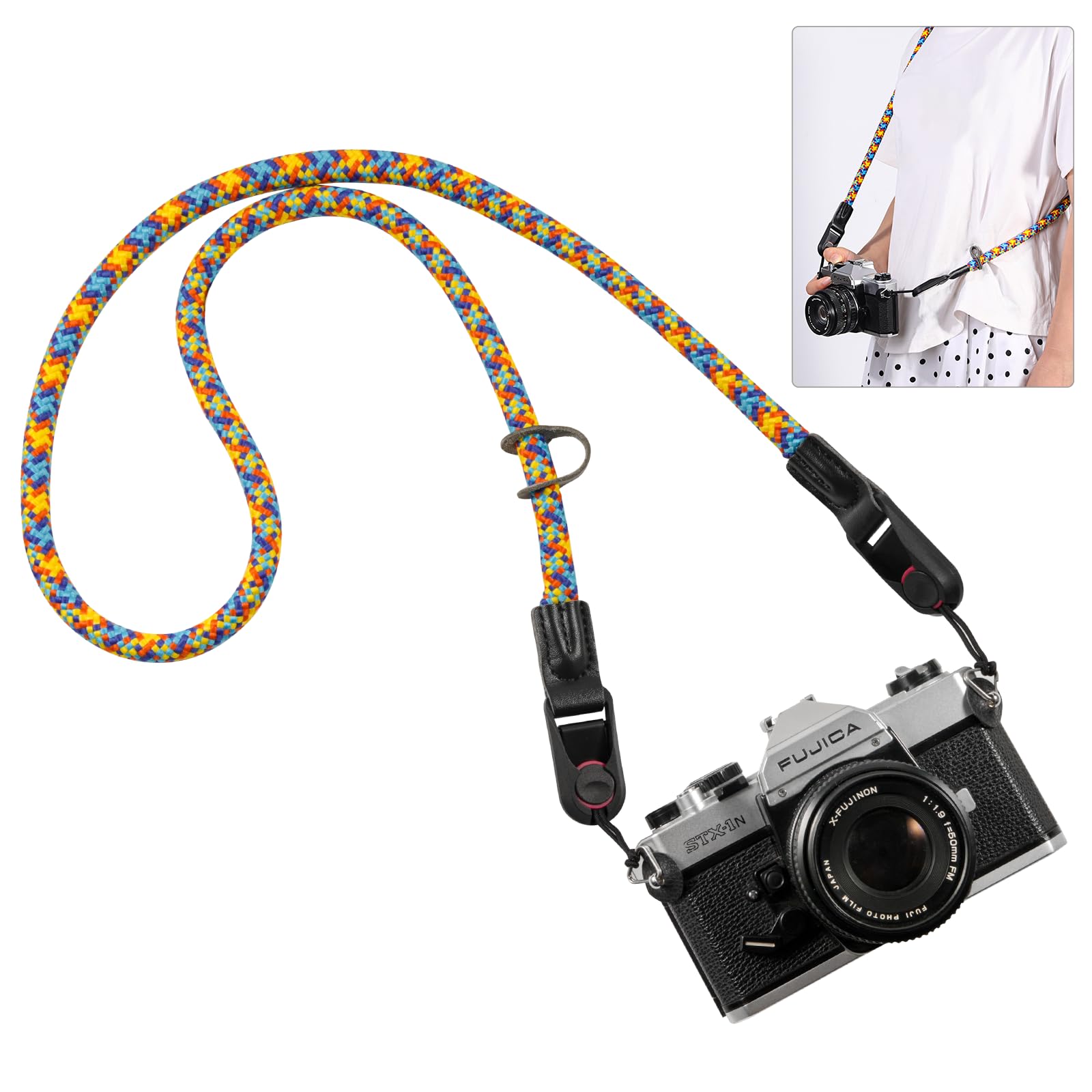 

Camera Strap Camera Neck Strap Anchor Design with Triangular Ring 3 Layer Structure SLR Camera Climbing Rope Fireworks Color [Yullmu]