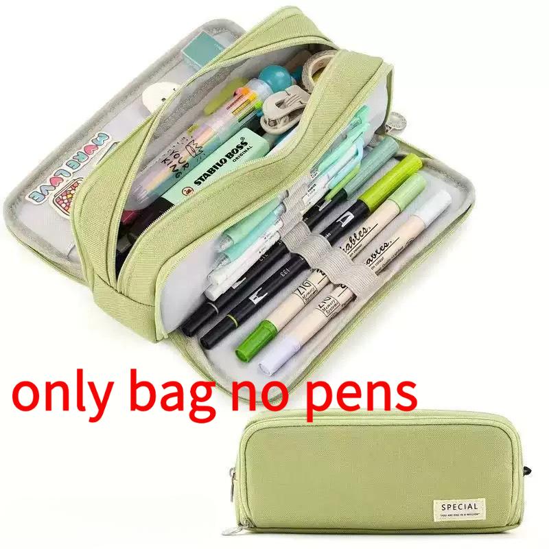 

Double Open Student Pencil Bag Dirt Resistant Solid Color Large Capacity Multi Function Storage Bag Simple Travel Bag For Girl