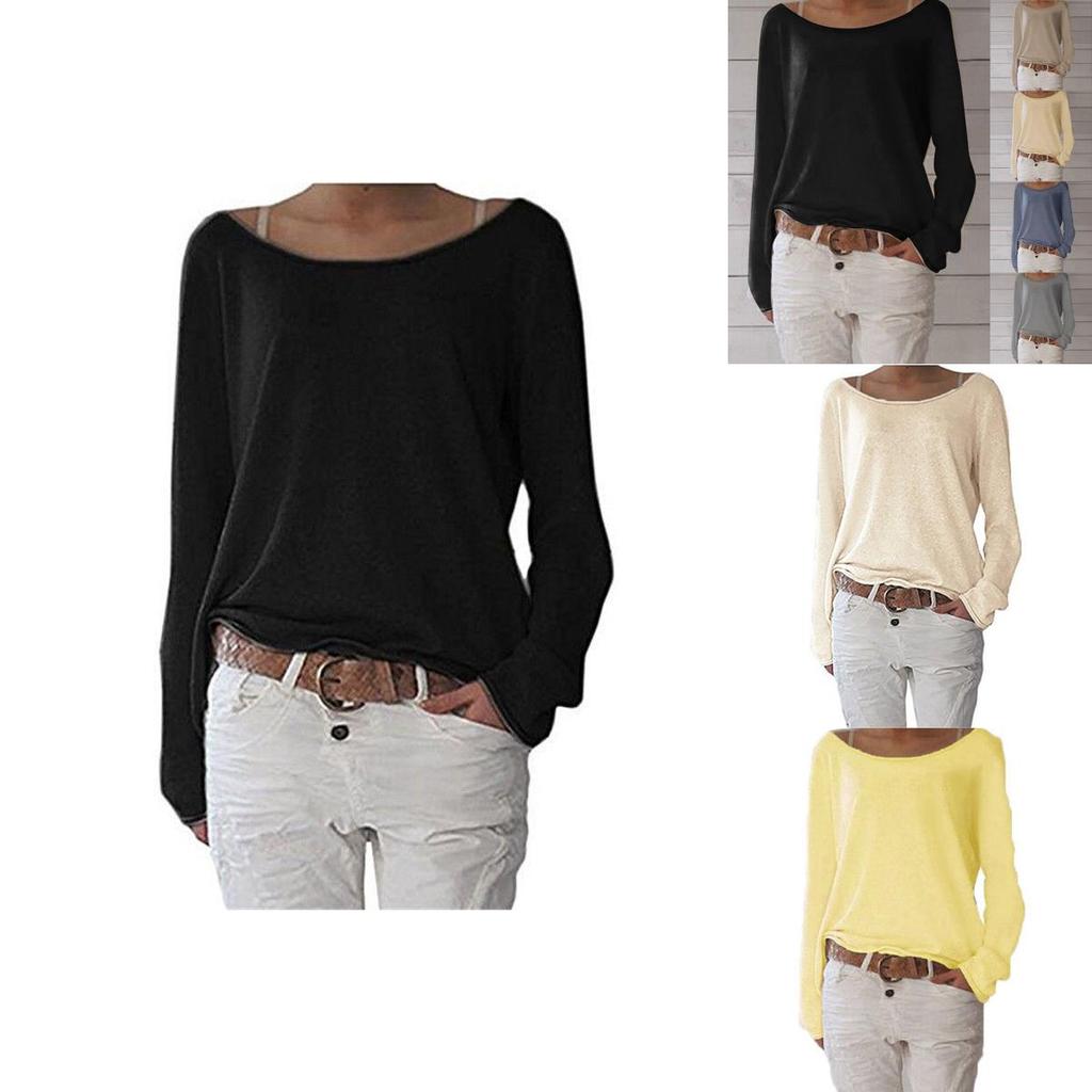 T-shirt in Cotone da Donna con Girocollo Manica Lunga Vestibilità Casual Morbido Comfort