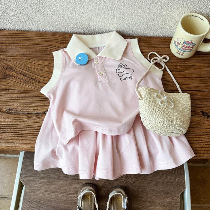Girls' Cute Sleeveless Polo Shirt & Shorts Set 2026 - Casual Two-Piece for Kids