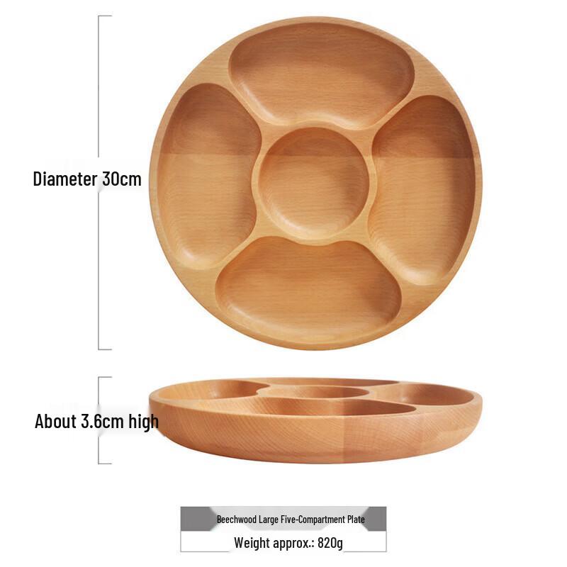 Japanese Style Beechwood 5-Compartment Snack Tray