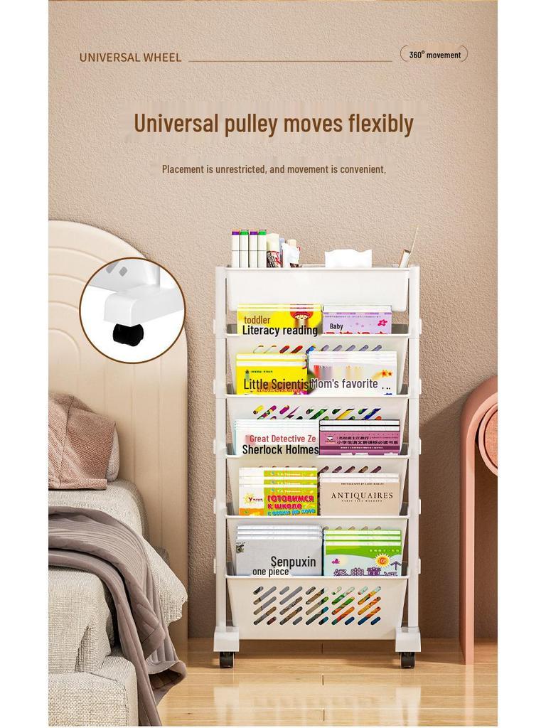 Wall-Mounted Bookshelf & Desk Organizer with Movable Table and Trolley