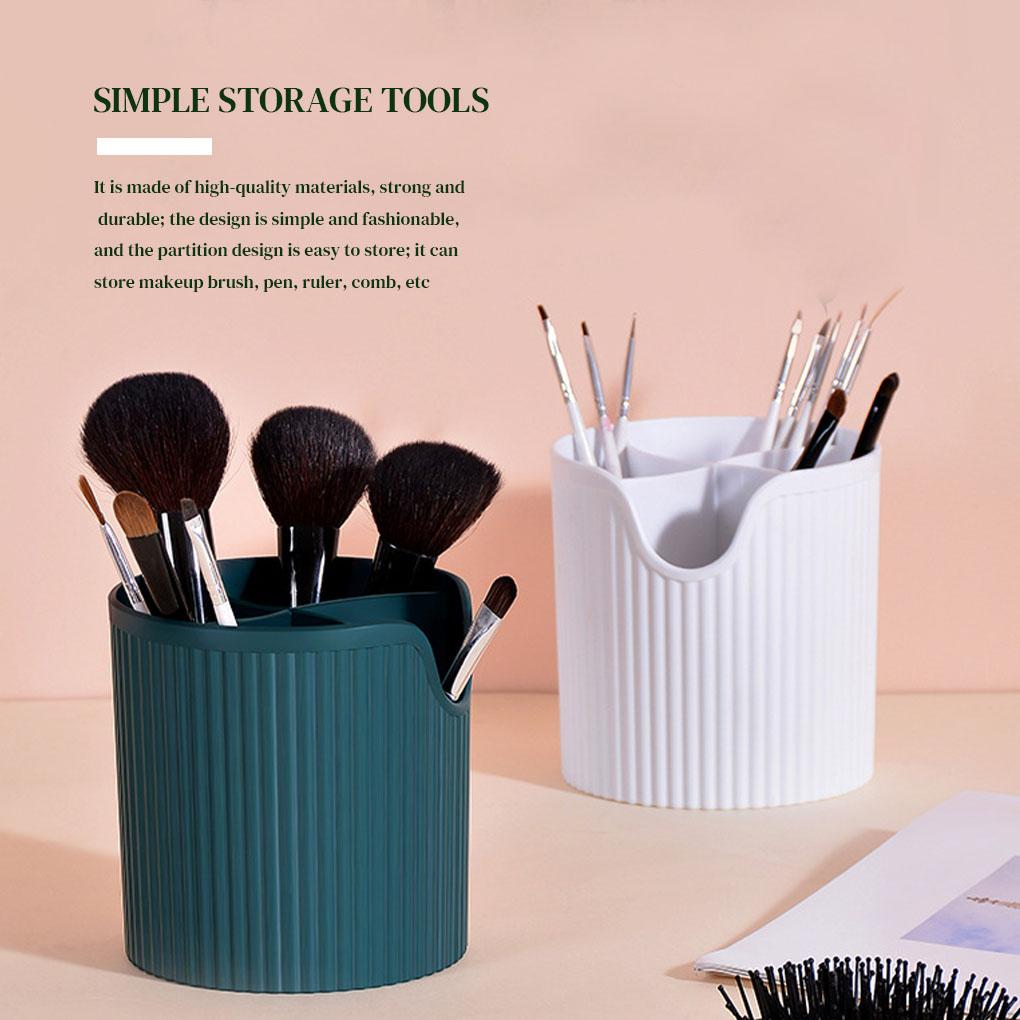 Plastic Makeup Brush Storage Box Round Comb Pencil Holder Portable Desktop Cosmetic Organizer