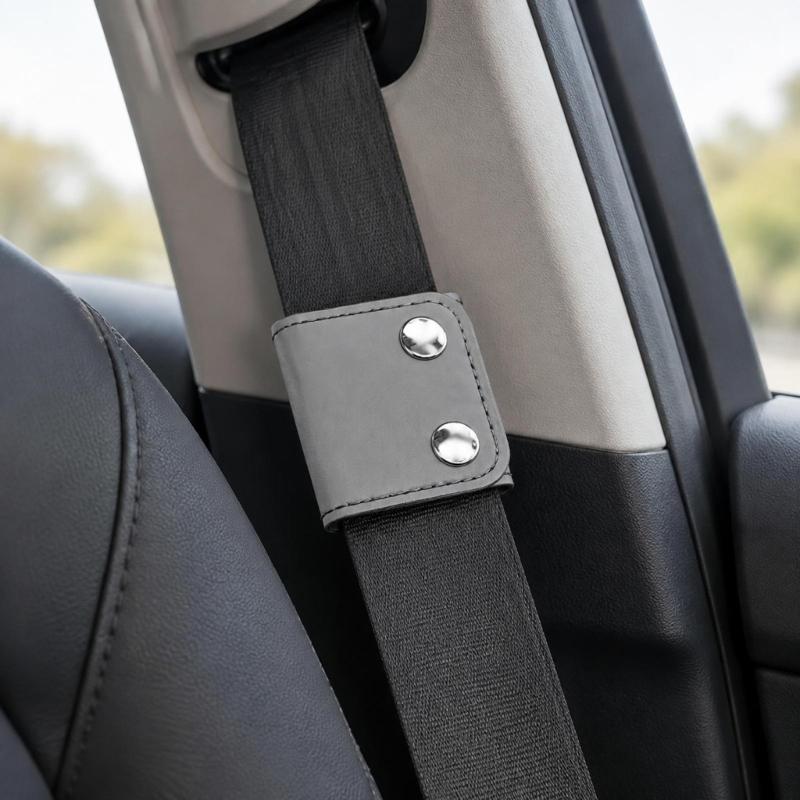 Car Seat Belt Shoulder Pad Faux Leather Closure Cover, 2 Piece Neck Contact Aid for Front or Rear Vehicle Belt Use