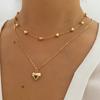Korean Sweet Temperament Double-Deck Gold Color Love Pendant Necklace Ladies Birthday Wedding Jewelry Accessory Gift