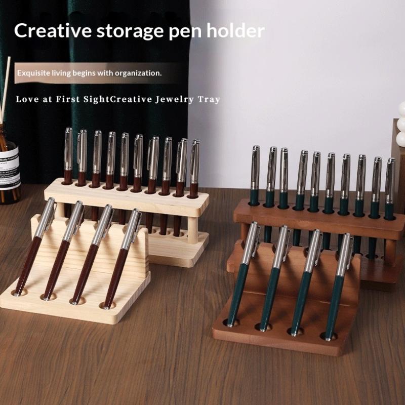 Walnut Wood Test Tube Rack Multifunction Desk Pencil Organizer Pen Holder Phone Stand Stationery Storage Office School Supplies