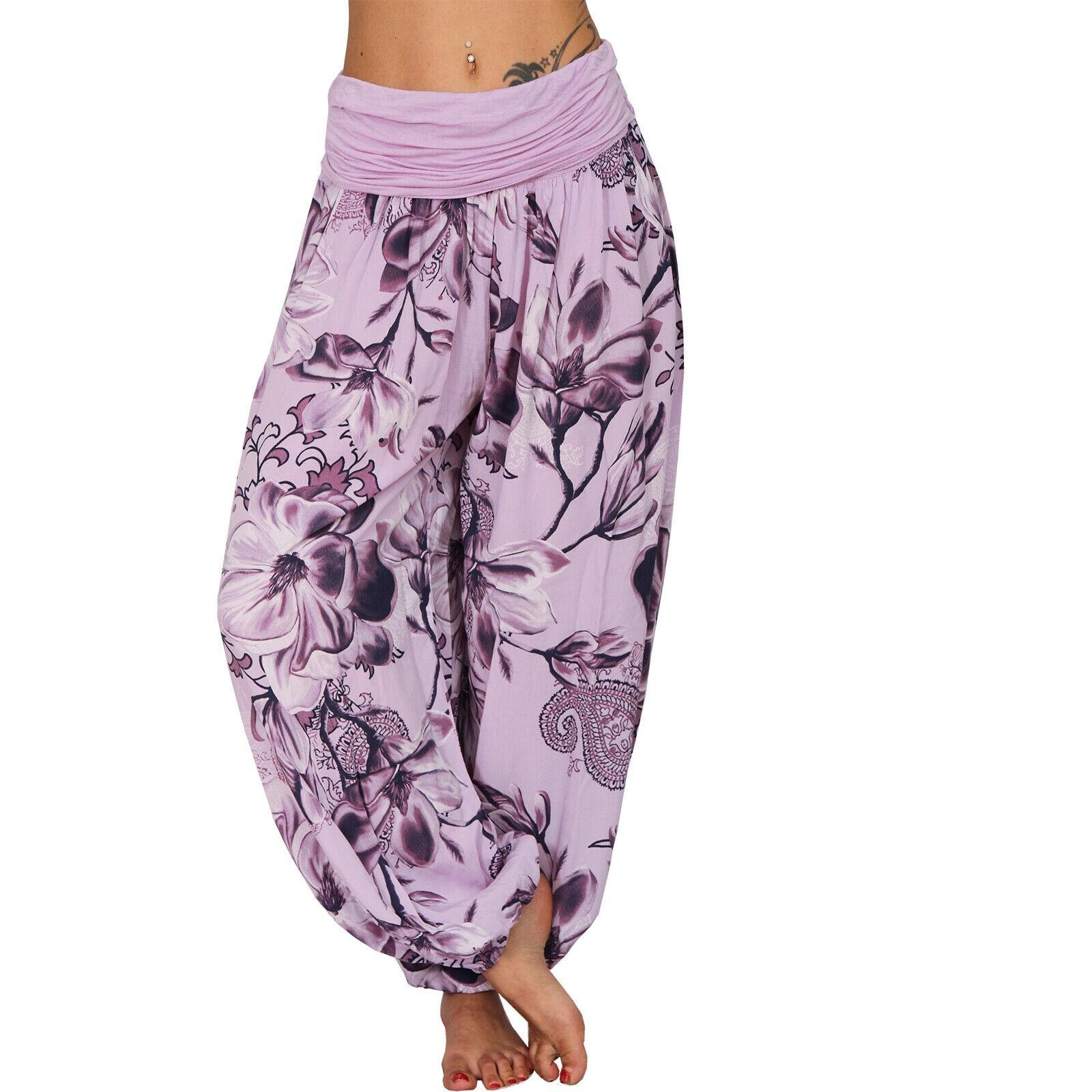 

Women Casual Plus Size Print Elastic Waist Straight Loose Haren Long Pants XXL фіолетовий