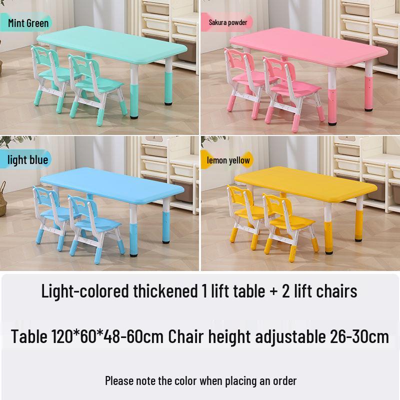 Children's Rectangular Plastic Learning Table & Chair Set with Building Block Surface