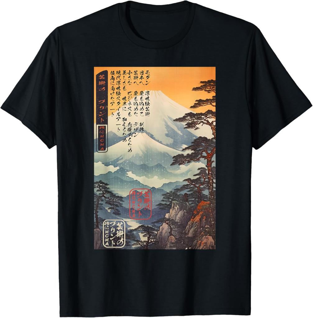 Ukiyoe Mount Fuji Landscape Japanese Woodblock Print Graphic Tee Mens Casual Short Sleeve TShirt