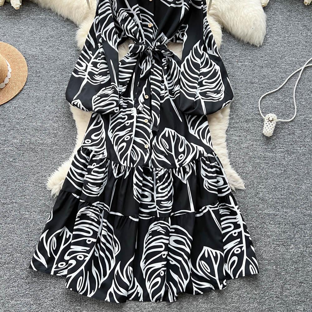 Chic Vintage Sexy Buttonn Ruched  Print Slim Elegant Fairy Summer  Korean Fashion Boho Sundress Women Clothing Long Dress