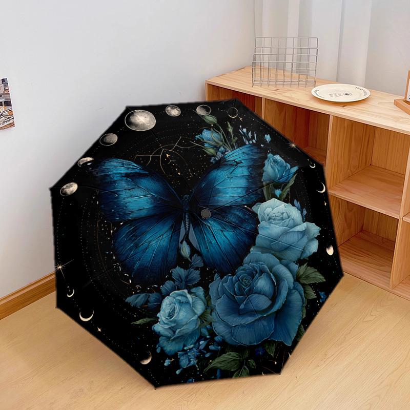 1 Pezzo Ombrello Pieghevole Automatico - Fantasia Farfalle, Design Portatile e Pieghevole con 8 Stecche, Regali di Natale e Compleanno