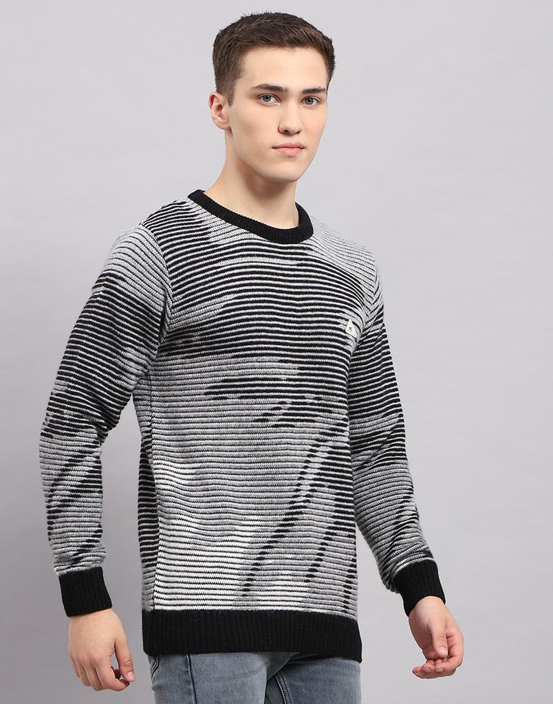 MONTE CARLO Mens Self Design Black Round Neck Full Sleeve Pullover