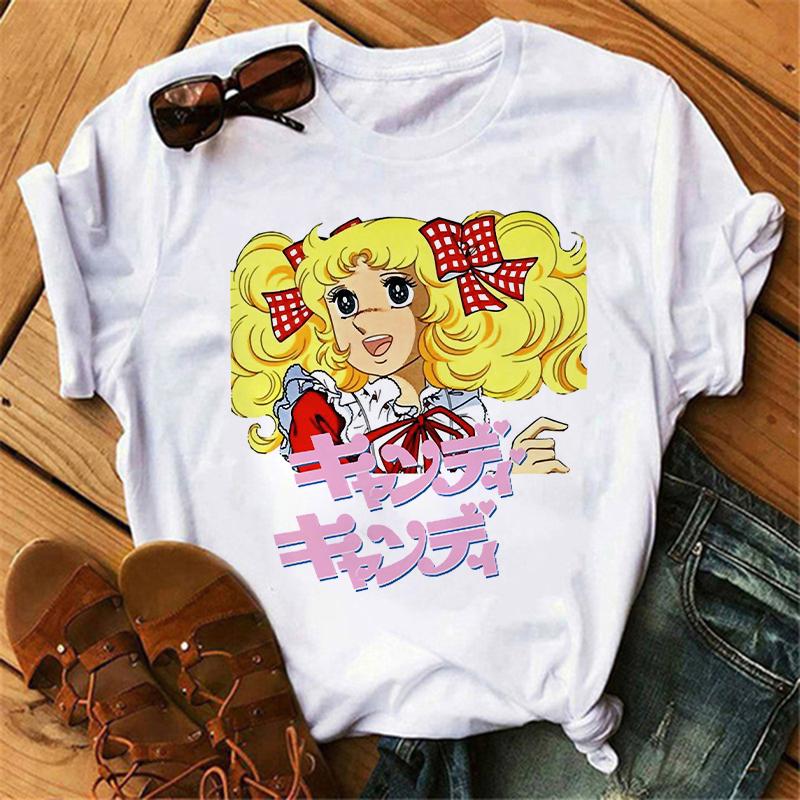 Anime Candy Candy T-shirt Clothes for Women Japanese Manga Short Sleeve Graphic Tee Y2k Kawaii Casual Tops Women's Sumer Clothes