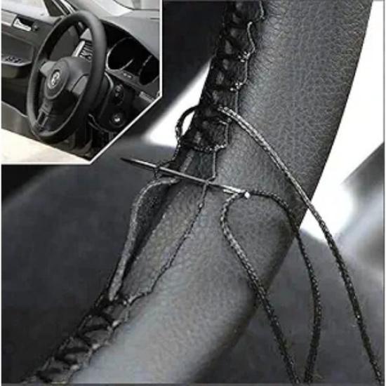 

38cm/15 Inch Leather Steering Wheel Cover Stitch On Wrap, Breathable, Black