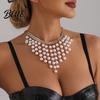 Statement Faux Pearl Choker Boho Women Necklace with Chunky Round