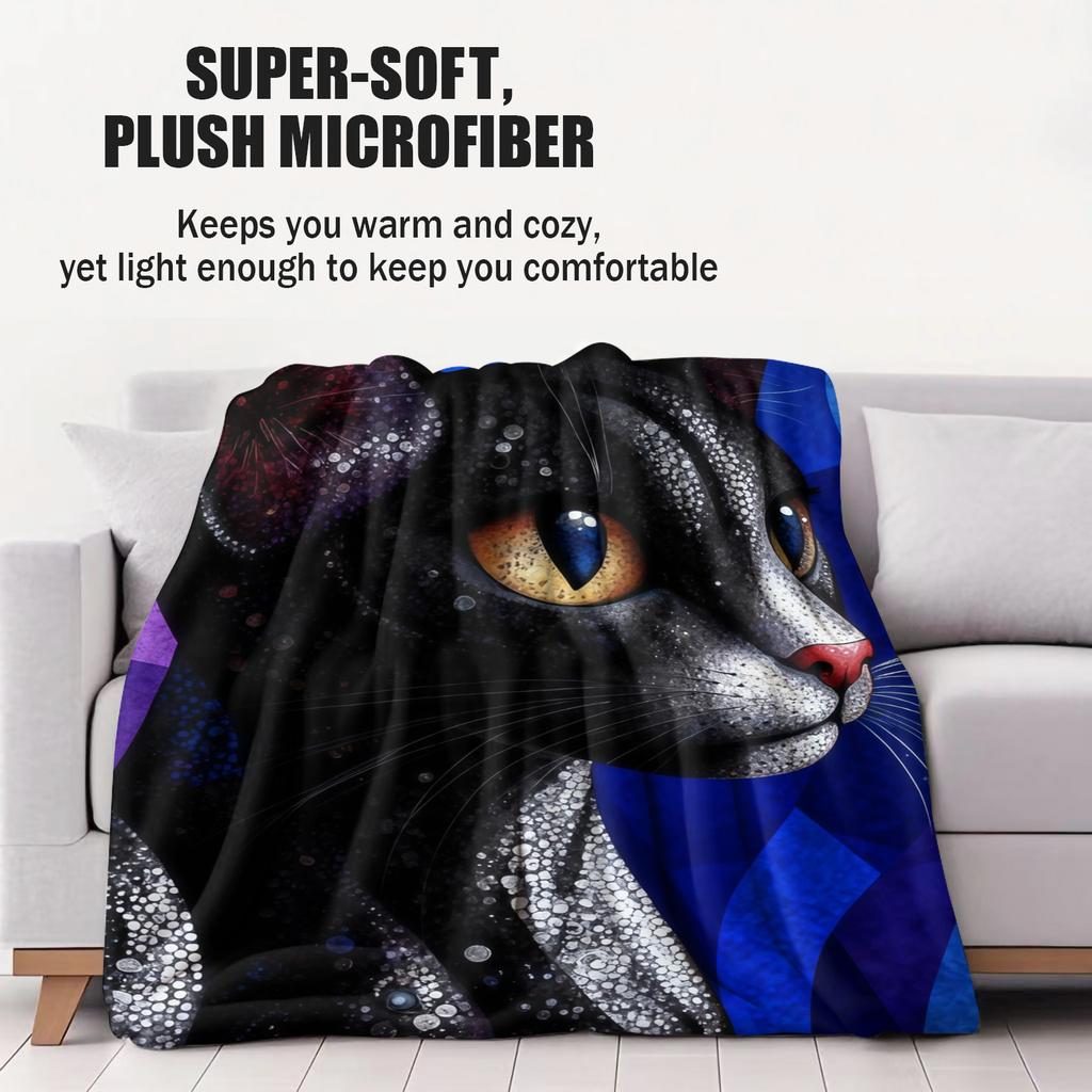Adorable Cat Artistic Style Pattern Flannel printed blanket suitable for all seasons suitable for living room office sofa travel