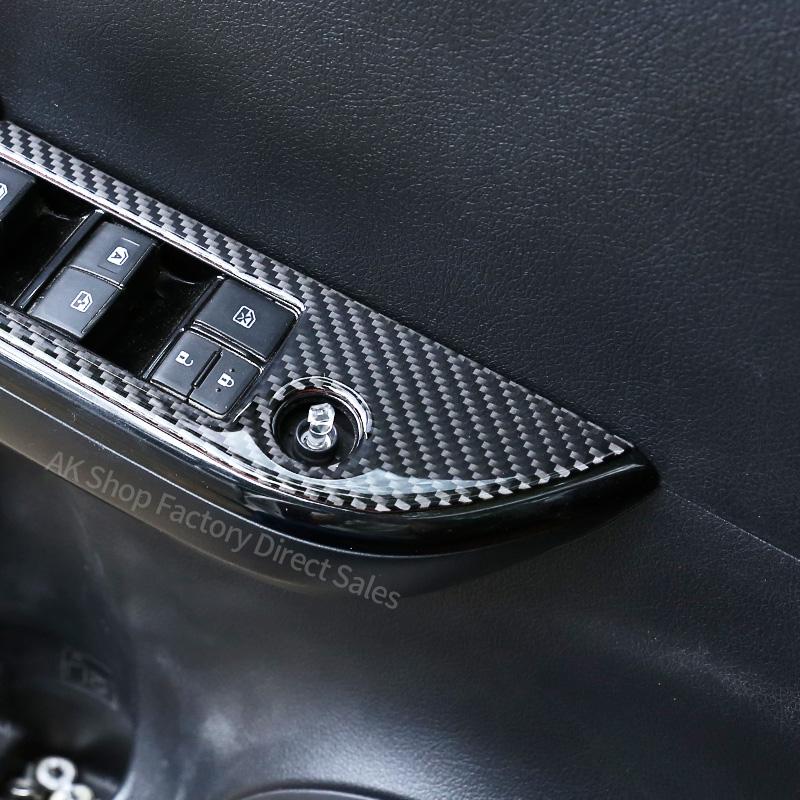 For Toyota Hilux 2015-2021 Real Carbon Fiber Car Window Glass Lift Switch Panel Cover Decorative Sticker Car Accessories