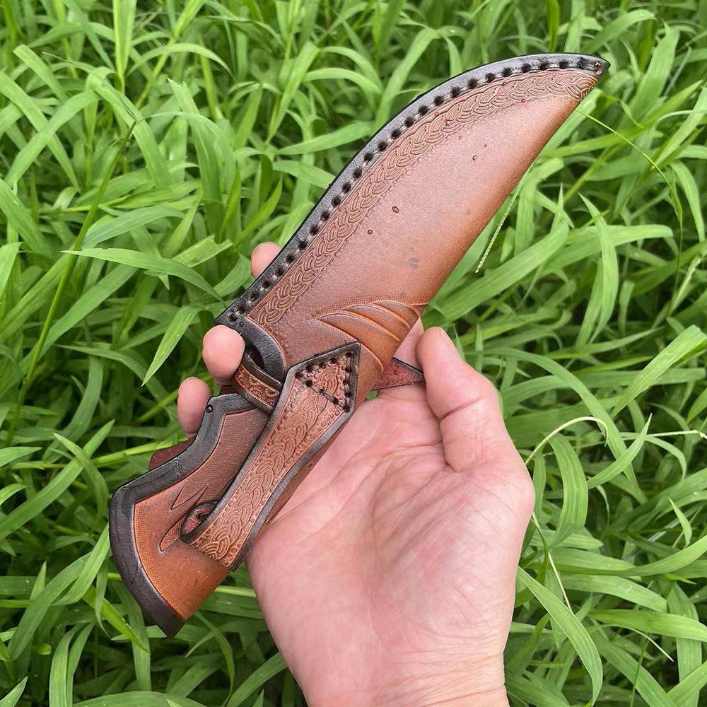 25,5 cm Messerscheide mit fester Klinge, geprägtes Rindsleder, Top-Grain-Leder, Campingmesser-Etui, Jagdholster mit Gürtelschnalle