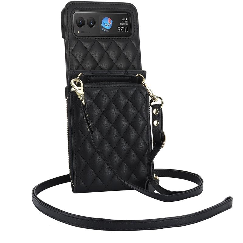 For Moto 40 Zipper Style Wallet Case Pouch, Cross Shoulder Leather Case for Vivo X Flip with Card Slots