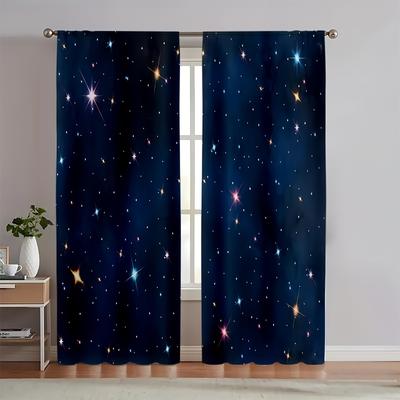 Set de demi-rideaux Ciel étoilé Transparent Polyester Design Décoration Chambre à coucher Salon De 2 Fabriqué avec Passe-tringle Lavable Prêt