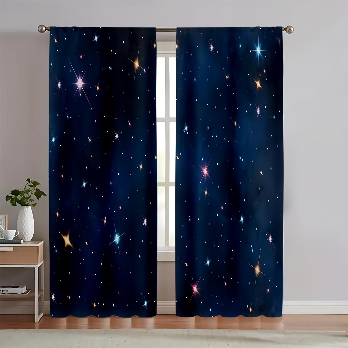 

Sheer Starry Sky Semi Curtain Set Polyester Design Bedroom Living Room Decor Of 2 Made With Rod Pocket Washable Ready W100*H70(CM)-Grommet top&2PCS