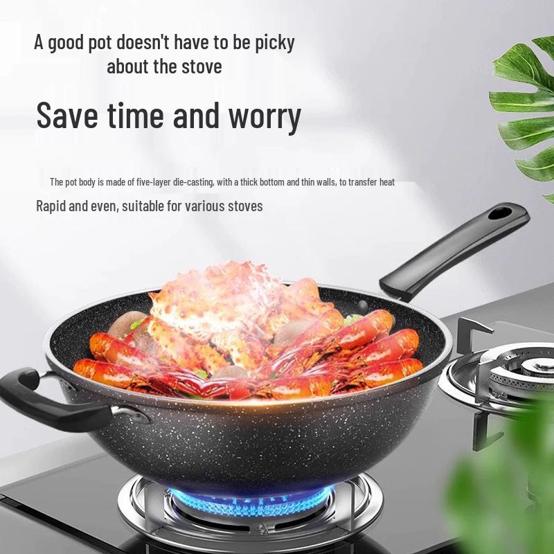 Maifan Stone Non-Stick Lightweight Wok Frying Pan for Household Universal Stovetop.