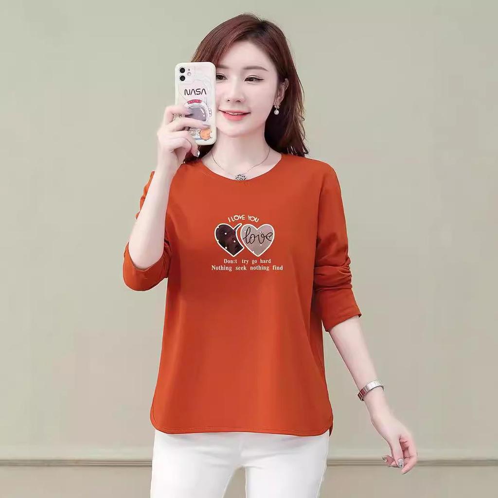 Dam T-shirt med lång ärm i ren bomull, Lätt baslager, Höst 2025-stil