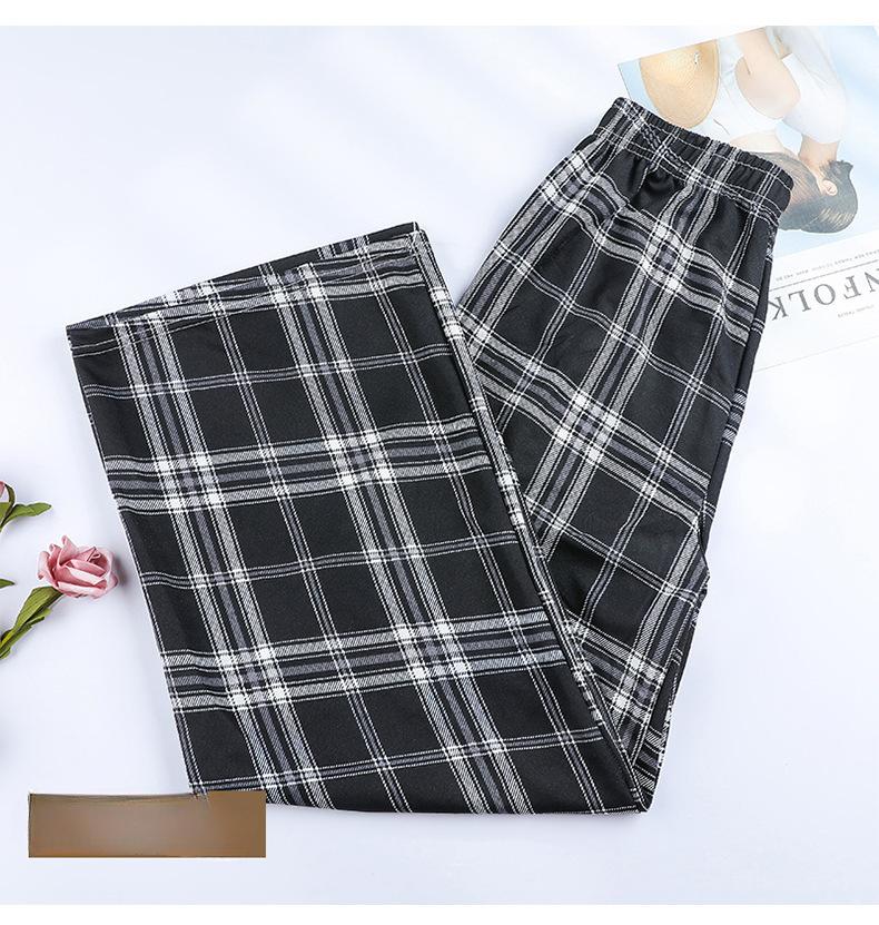 

Брюки в клетку, женские летние тонкие драпированные брюки с высокой талией, свободные узкие прямые брюки, широкие брюки, повседневные брюки One Size чёрный