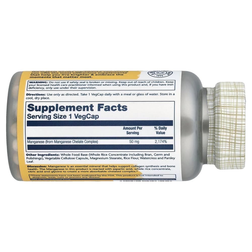 Solaray Manganese Chelate Complex 50mg VegCaps, 100 Count