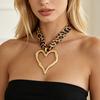 Ethnic Velvet Leopard Print Chain MATTE GOLD Pendant Necklace Women Fashion Metal Heart Circles Pendant Neck Jewelry