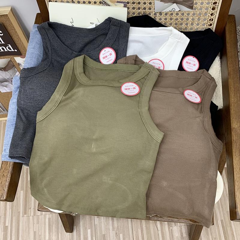 ITOOLIN Damen Motion Tanktops mit BH-Pad, sexy rückenfreie Strick-Tanktops für Damen, Lauf-Tops