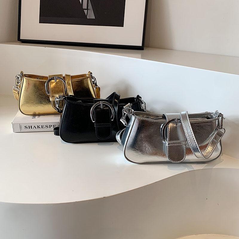 new baguette bag women's dinner bag shoulder bag pack cosmetics storage Fashion bright PU material