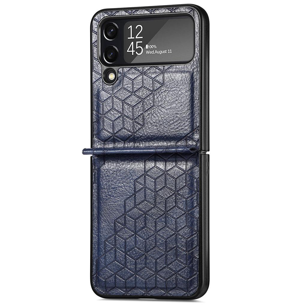 Applicable to Samsung ZFlip4 folding screen mobile phone case solid color rhombus leather pattern back cover integrated Japanese and Korean protecti