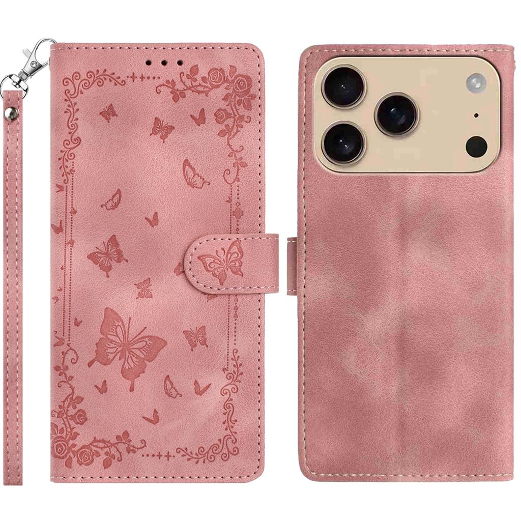 For iPhone 17 Pro Max Case Garden Imprinted PU Leather Wallet Phone Cover with Wrist Strap