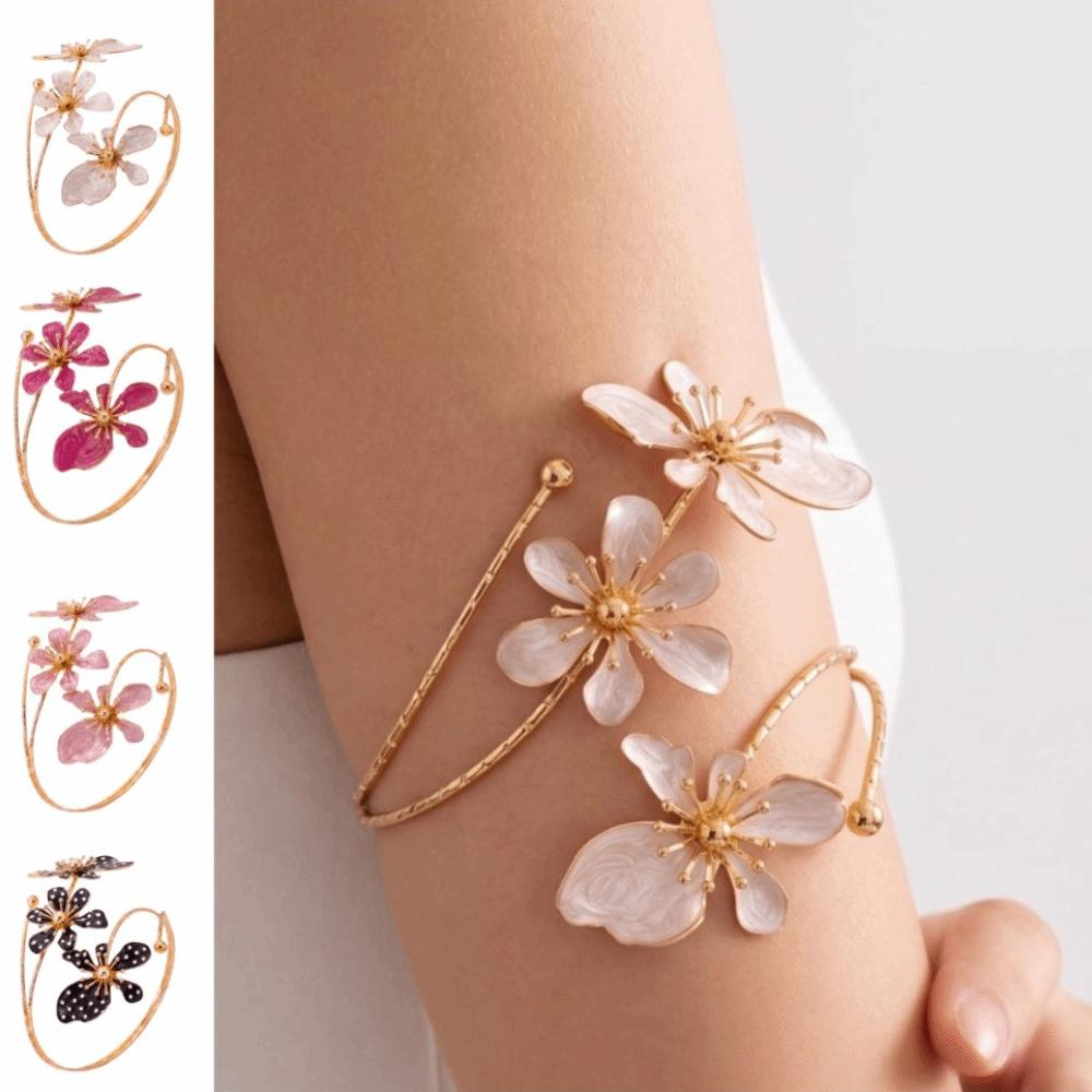 Adjustable Open Arm Bangle Retro Floral Armband Fashion Accessories Flower Bracelet  Women