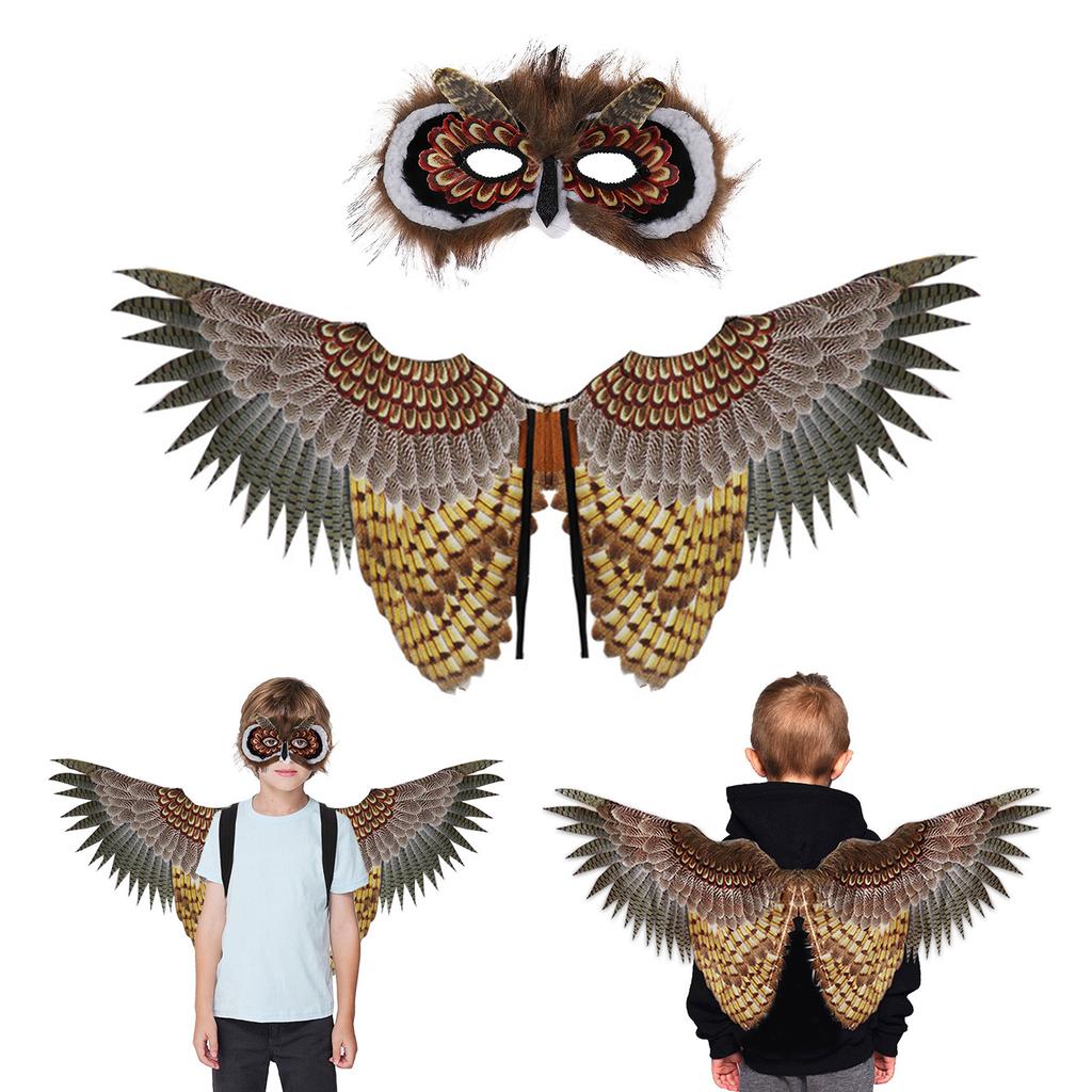 Owl Wing Owl Mask for Kid Boys Kindergarten Birds Costume Set Halloween Mask Halloween Dress Up Wing Party Favors