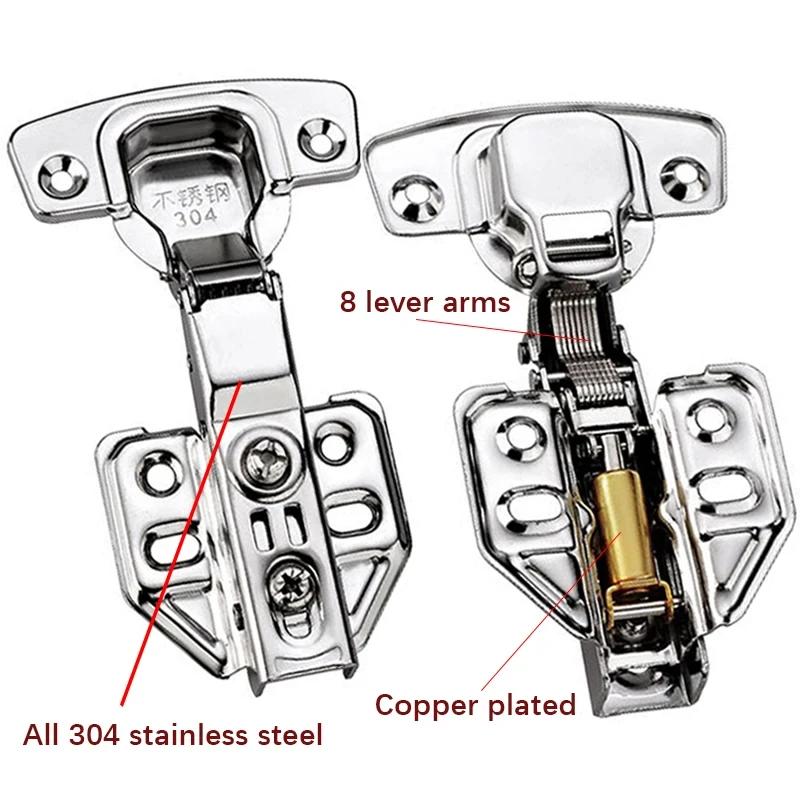 1Pcs/10Pcs 304 Stainless Steel Hydraulic Hinges Cabinet Door Spring Hinge Damper Buffer Quiet Closing Kitchen Cupboard Furniture