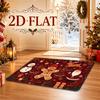 2D Printed Christmas Holiday Decor Mat, Soft Fleece Material, Gingerbread Man Snowman Santa Reindeer Gift Lantern Christmas Elements Pattern, Fun Carp