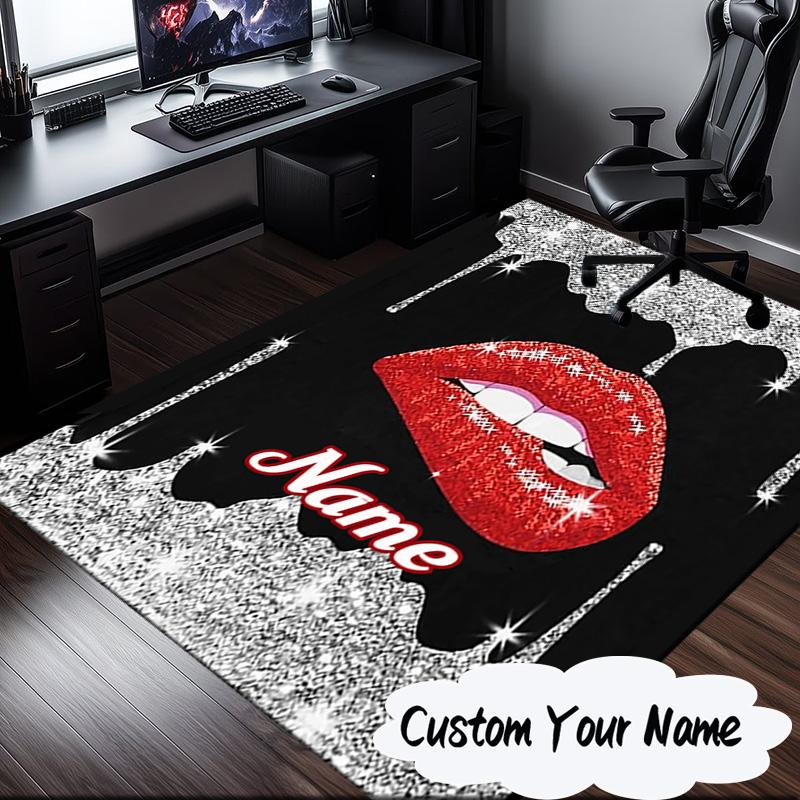 Custom Name Red Lips Art Carpet, Chair Rug,Area Rug for Office Bedroom living rooms bedroom, Doormat decor Christmas fan gifts