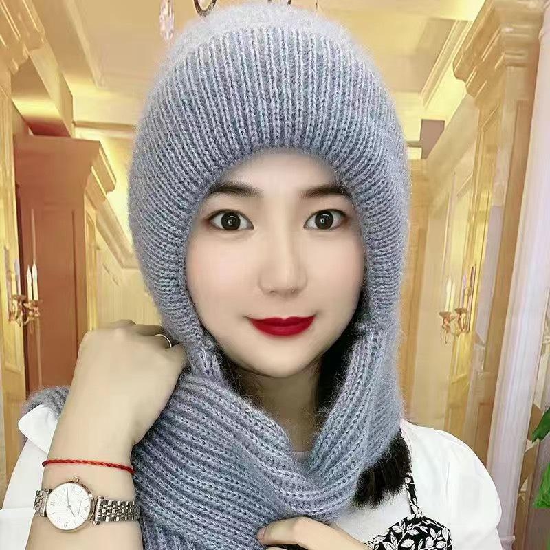 Dámská integrovaná čepice New Style Plus Velvet Thick Scarf do větru a sněhu. Teplá čepice s veverkou z vlny na podzim/zimu. Celebrity módní síťový klobouk.