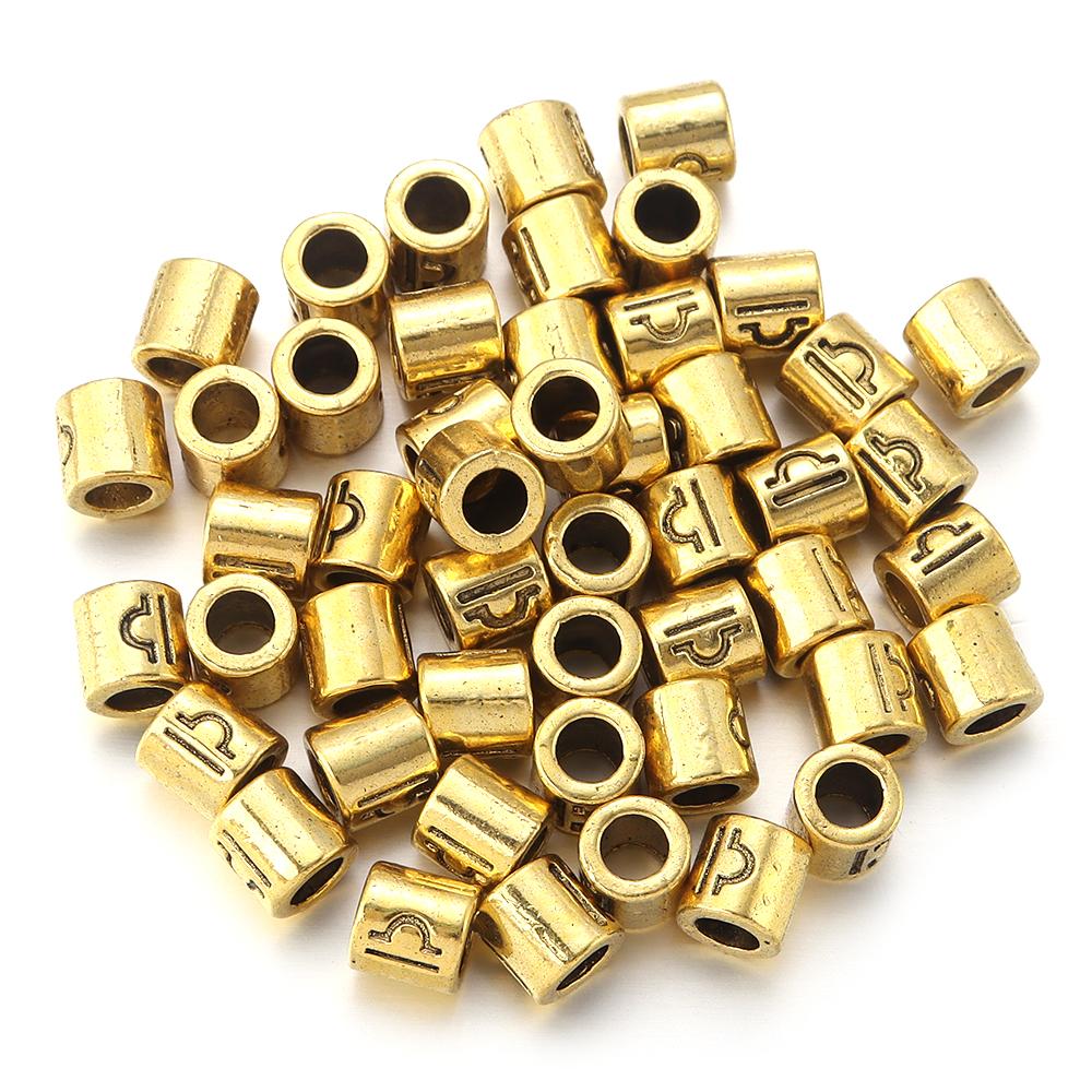 60pcs/lot Twelve Constellations Beads Alloy Beads Big Hole Tube Beads Spacer Loose Beads For Jewelry Making DIY Accessories