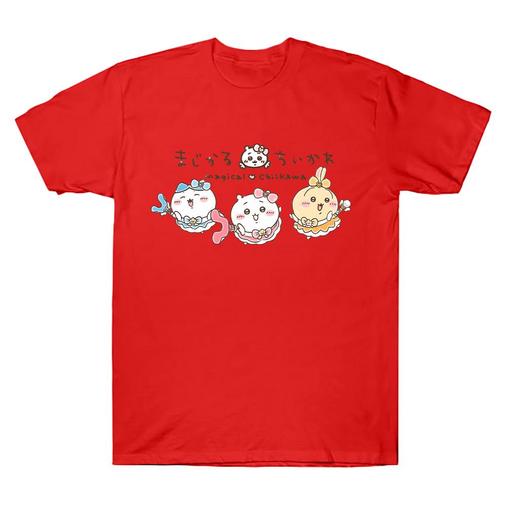 

Chiikawa s Magical Girl T Shirts Magical Chiikawa Kawaii Cartoon Tees Unisex Anime Casual Clothes Tops Cotton T-shirts XXL красный