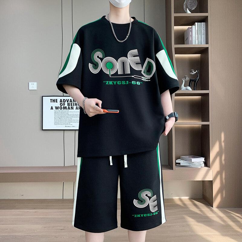 

Summer Men s Sets 2026Trend Casual Tracksuit Print Short Sleeve T-shirt+shorts Two Pieces Suit Mens Sportswear set 6XL