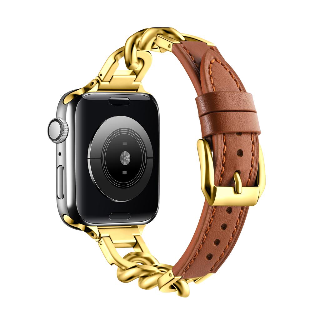 Luxus Lederarmband für Apple Watch Band 44mm 40mm 45mm 41mm 38mm 42mm Edelstahlarmband für iWatch Serie 8 Ultra 7 6 5